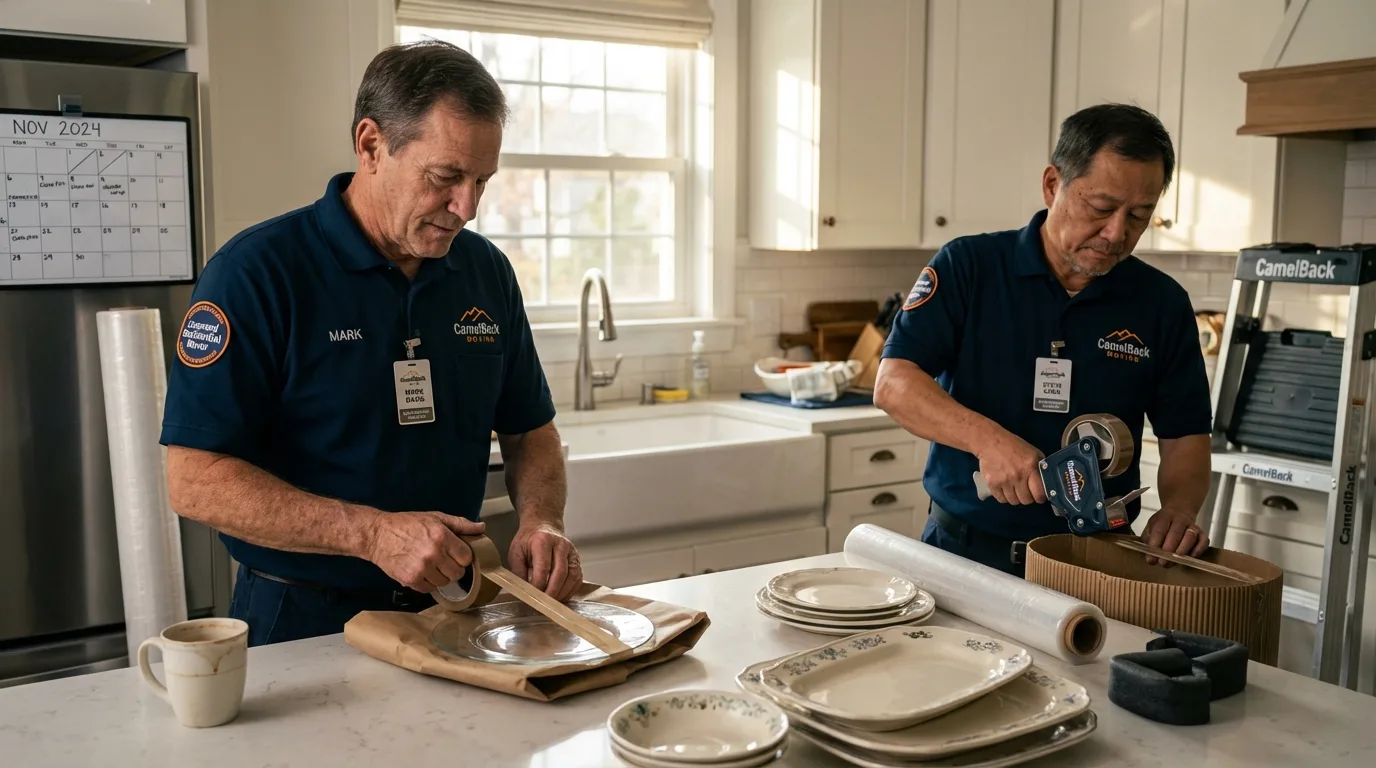 Professional crew packing kitchen dishware in Terryville, CT